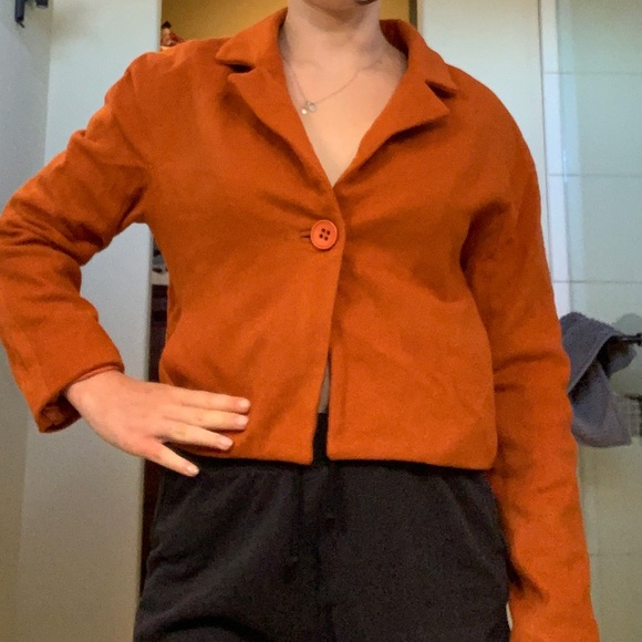 Gloria Gaudette Cropped Orange Blazer with Pockets and Button Size US 12 - Picture 7 of 7